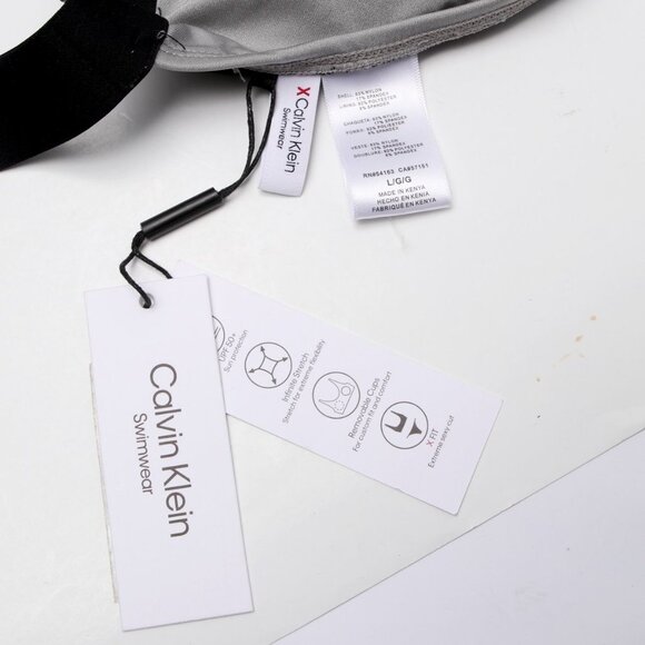 CALVIN KLEIN Swimsuit 2-Piece Logo Bikini Set Platinium Silver Triangle Halter L - Picture 12 of 13